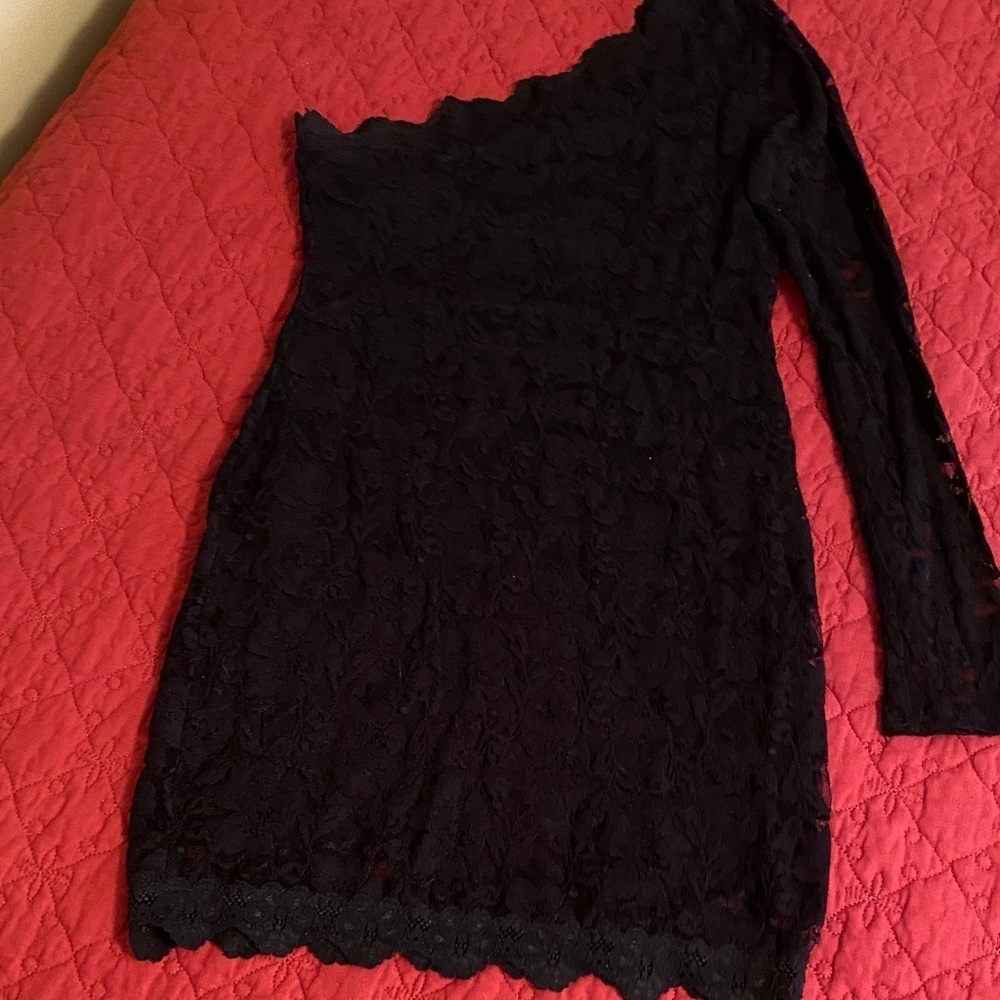 Charlotte Russe Black Lace One-Shoulder Dress
